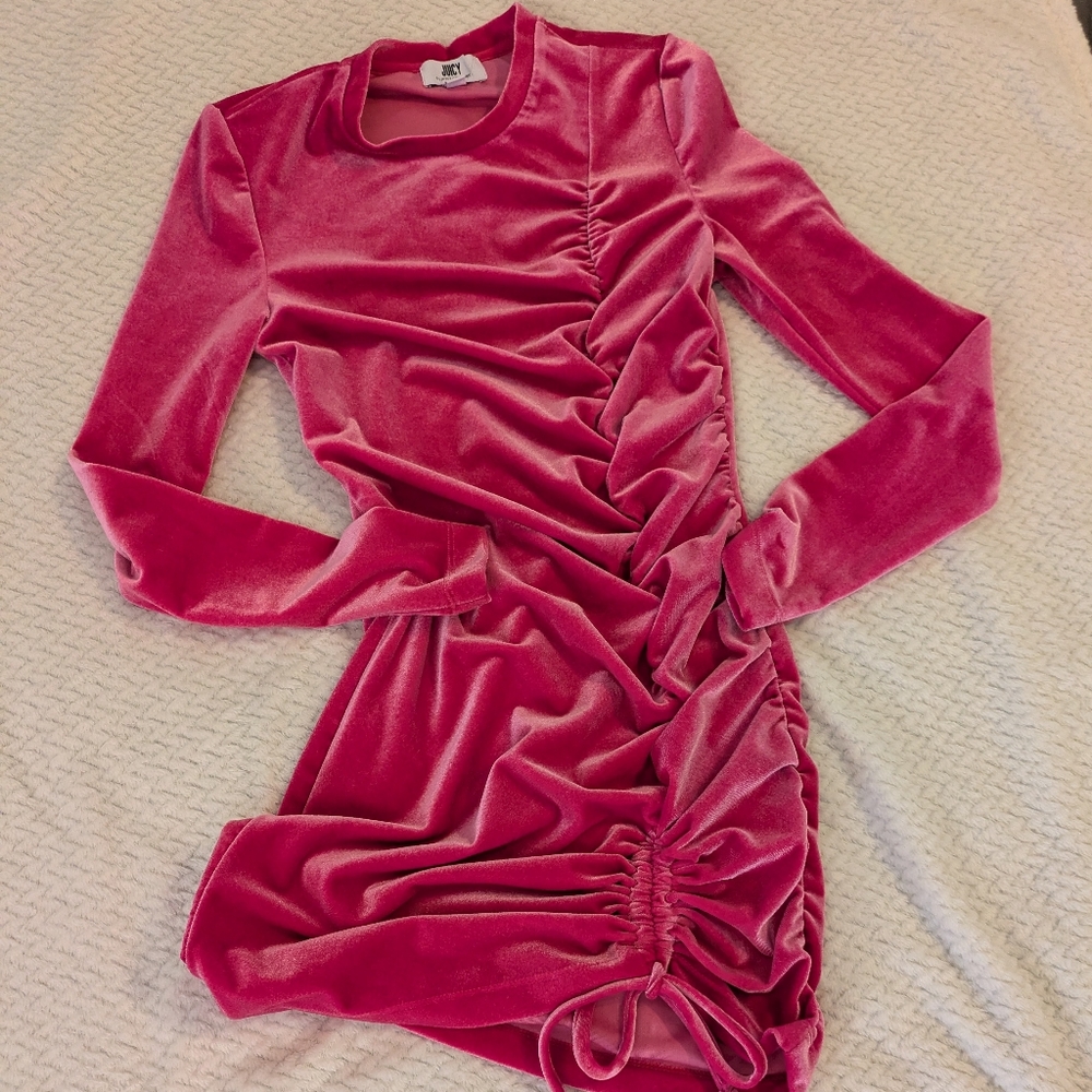 Juicy byJuicy Couture LongSleeve Pullover Pink Mini Dress with Sexy Ruching Sz S - Picture 5 of 11